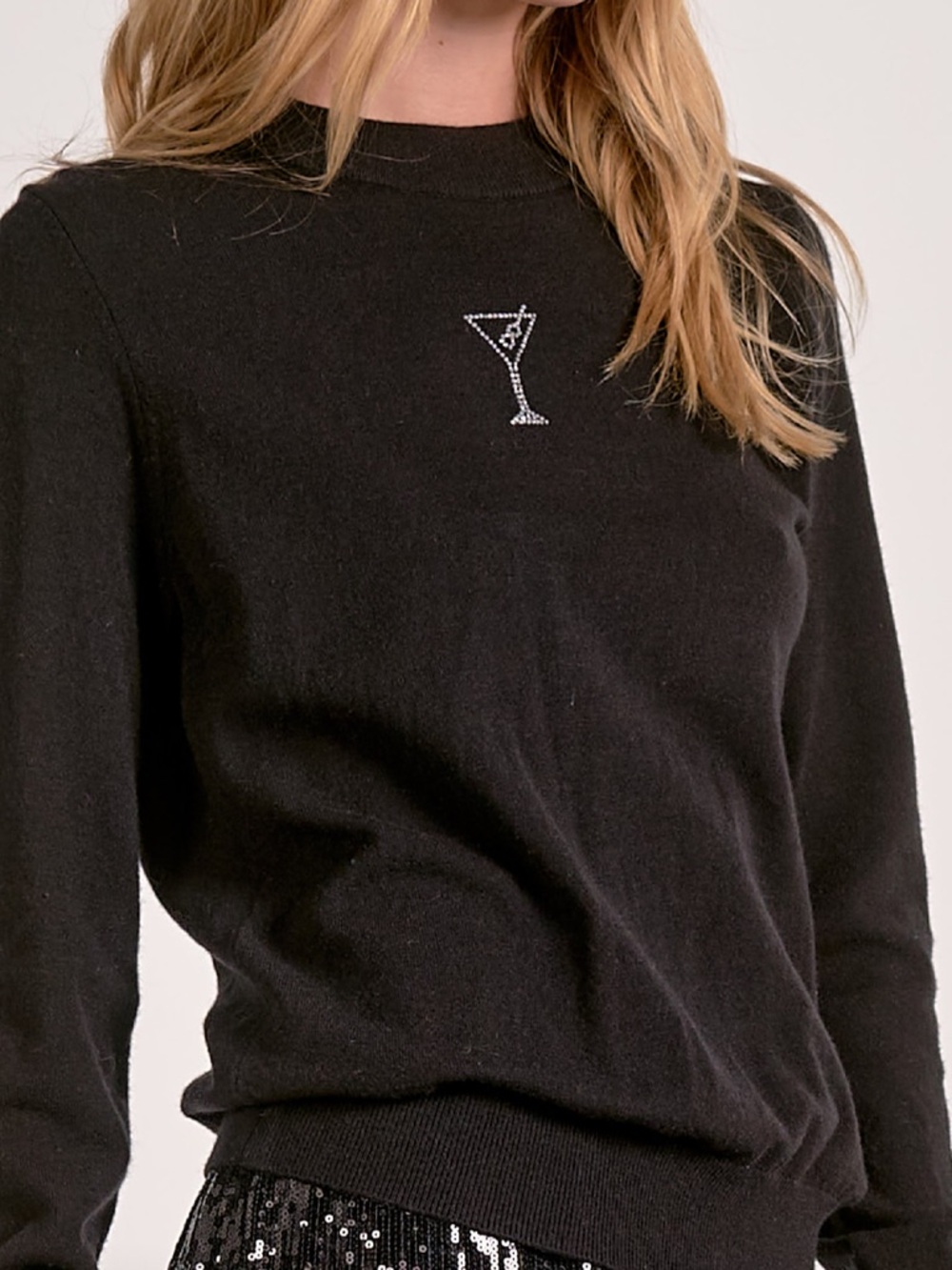New w tags. Black sweater rhinestone martini glass Elan